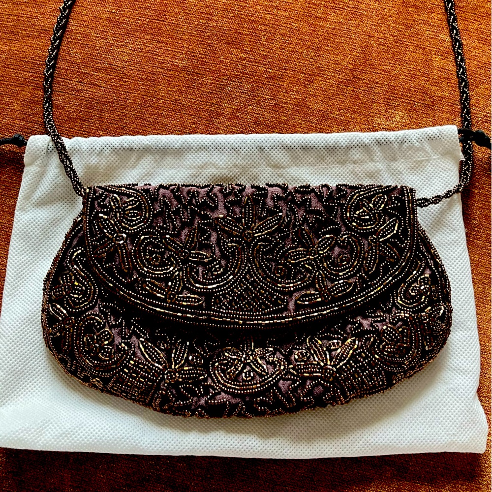 Carlo Fellini brown beaded dress shoulder bag.